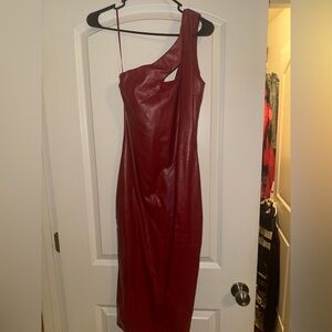 Fashion Nova Leather One Shoulder Dress